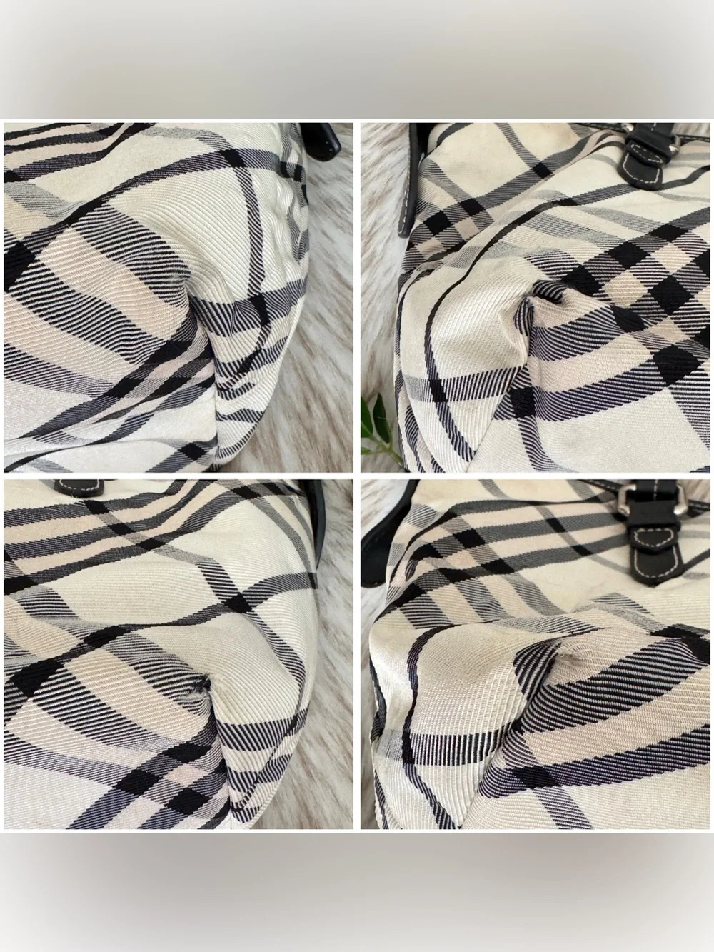 Vintage Burberry London Blue Label Black & Cream Check Shoulder Tote Bag